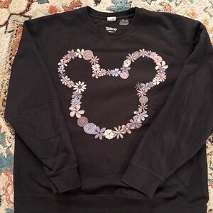 Disney Black Sweatshirt with Purple and Pink Floral Mickey